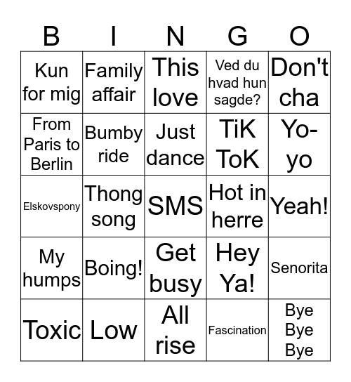 2000-2009 pop music Bingo Card