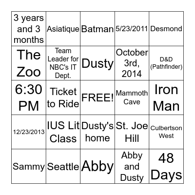 Abby and Dusty's Story Bingo Card