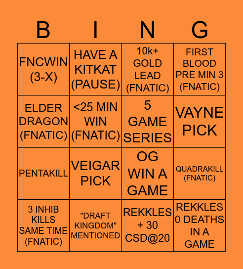FNC PLAYOFFS QUARTERFINALS Bingo Card