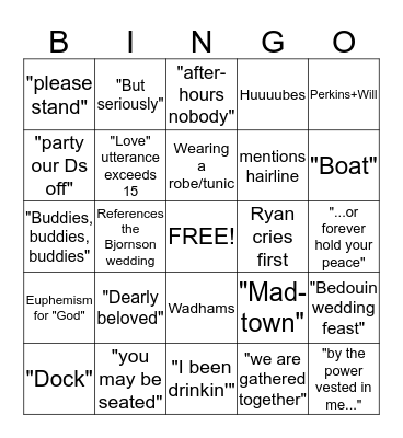 Mainus Officiant Bingo Card