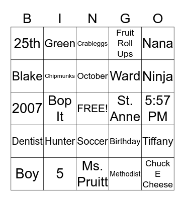 H U N T E R Bingo Card