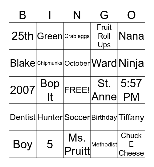 H U N T E R Bingo Card