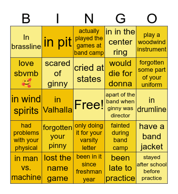 SBVMB bingo😎 Bingo Card