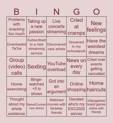 D U R I N G   T H I S   Q U A R A N T I N E Bingo Card