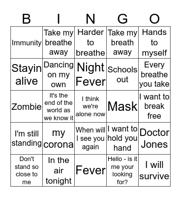 COVID 19 Bingo Card