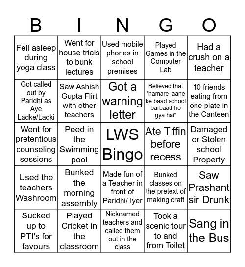Little World School Bingo Card