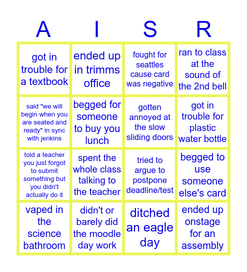 AISR BINGO basic Bingo Card