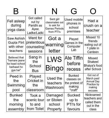 Little World School Bingo Card