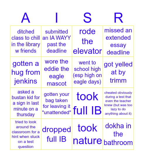 AISR BINGO extreme Bingo Card