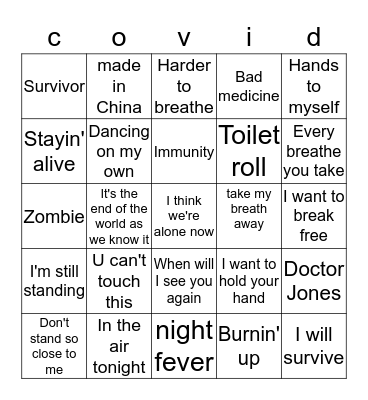 COVID 19 Bingo Card