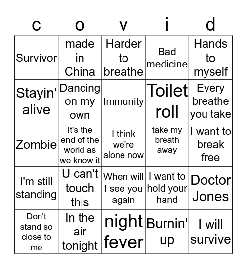COVID 19 Bingo Card