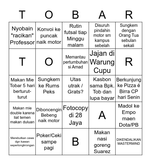 lau TOBS kadit? Bingo Card photo