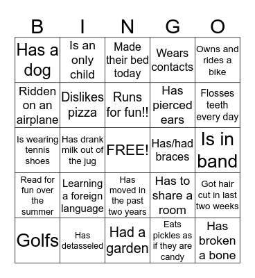 People Search Bingo Card