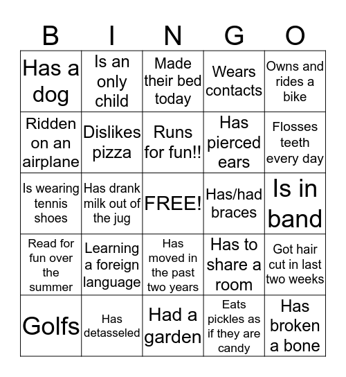 People Search Bingo Card