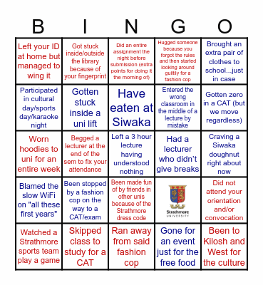 Strathmore University Bingo Card
