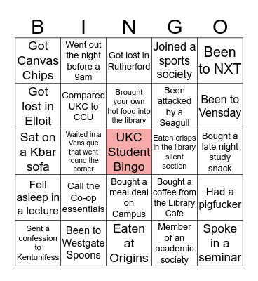 UKC Student Bingo Card