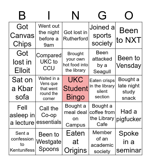 UKC Student Bingo Card