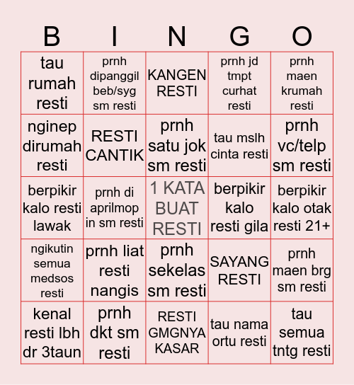 R E S T I Bingo Card