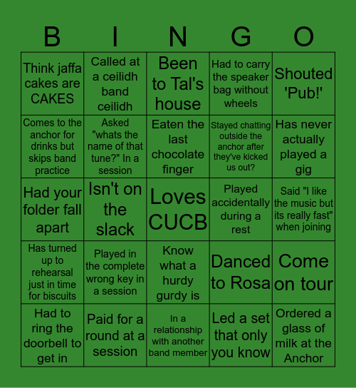 Ceilidh Band Bingo Card