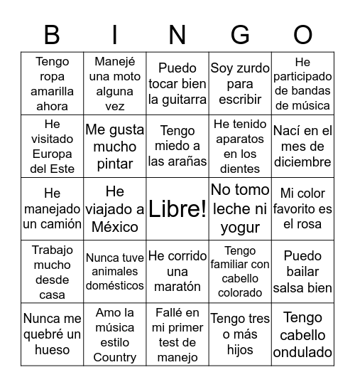 CONOCIENDONOS Bingo Card