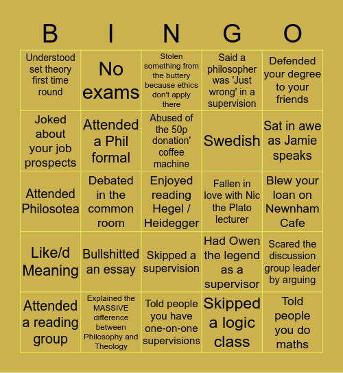 Philosophy Bingo Card