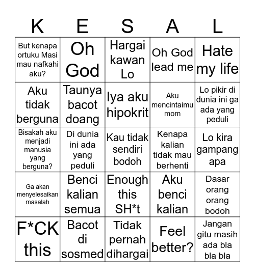 Perasaan gue saat ini By Brilian Airlangga Bingo Card