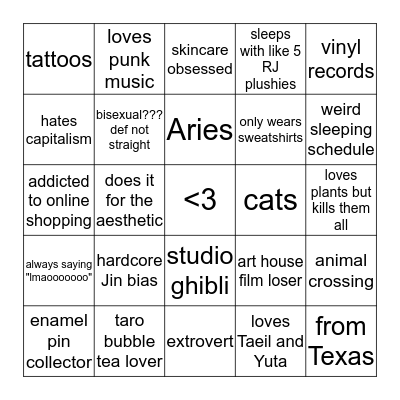 brie/velvetzar bingo Card