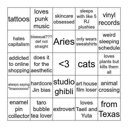 brie/velvetzar bingo Card