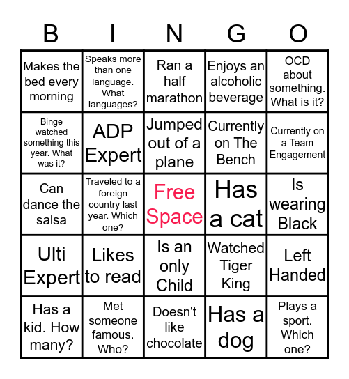 Team 1G Bingo Card