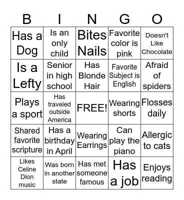 Get to Know Me Bingo Card