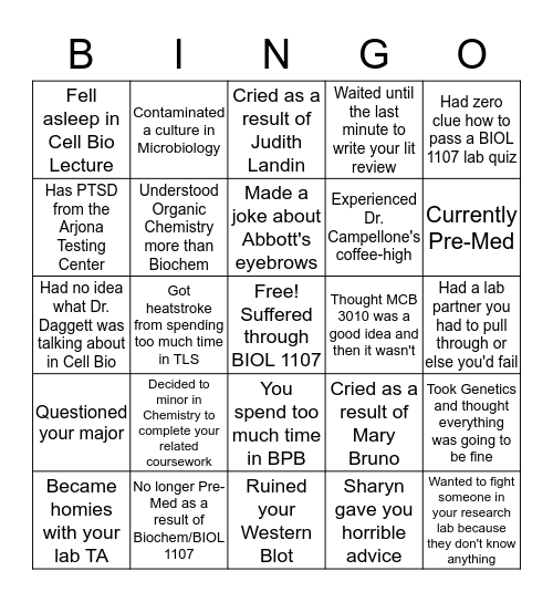 UConn MCB Bingo Card