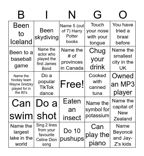 AM Bingo (Canadian twist) Bingo Card