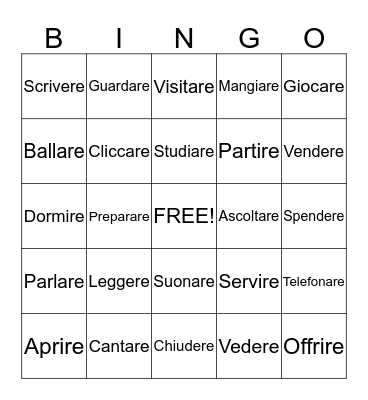 I verbi nel presente Bingo Card