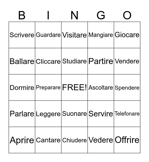 I verbi nel presente Bingo Card