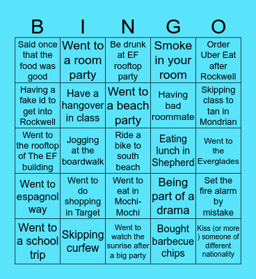 EF Miami Beach Bingo Card