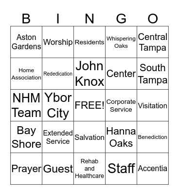 RTM Nursing Home Ministry Bingo Card