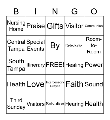 RTM Nursing Home Ministry Bingo Card