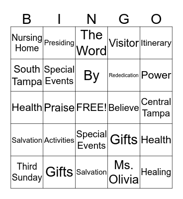 RTM Nursing Home Ministry Bingo Card