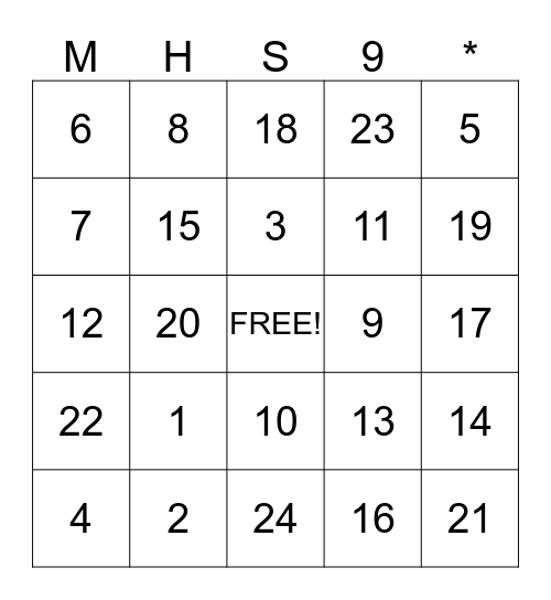 School Safety Bingo Card