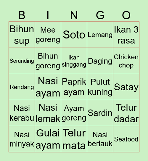Makanan Fav Bingo Card
