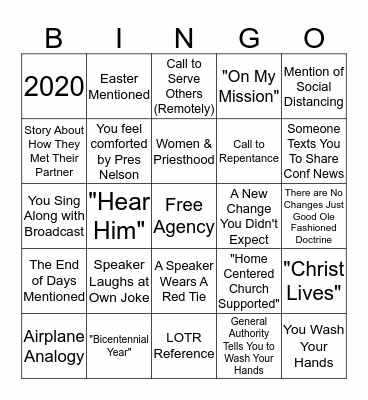 Gen Conf Bingo Coronavirus Edition Bingo Card