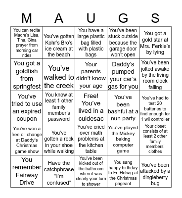 Mauger Family Bingo Card