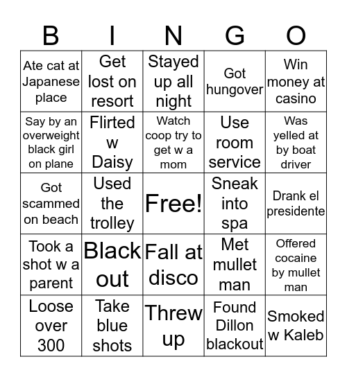 Punta Cana Bingo Card