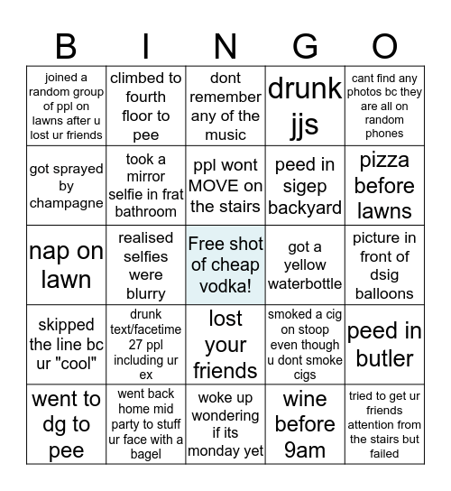 Bacchanal Bingo Card