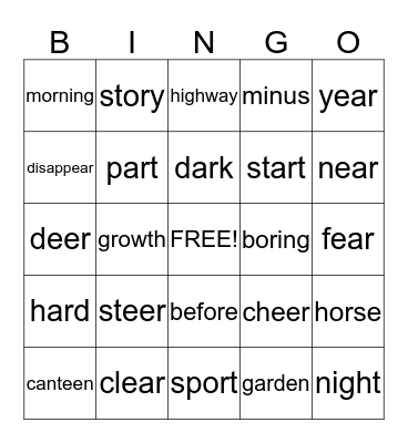 WORD BINGO Card