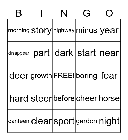 WORD BINGO Card