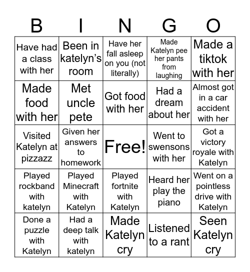 Katelyn’s bingo Card