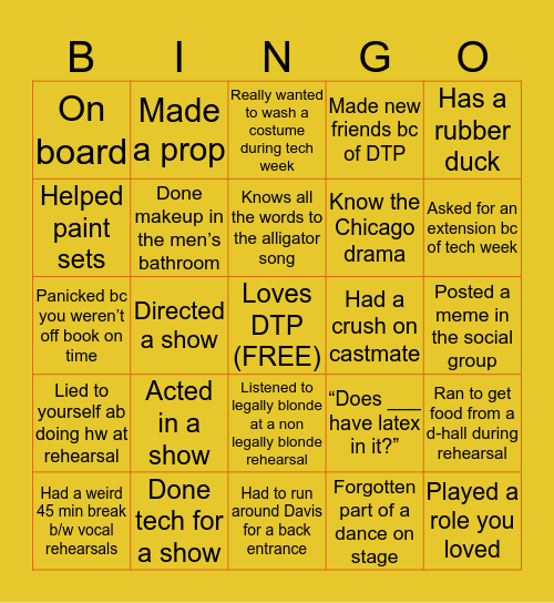 Duct Tape Productions Bingo Card