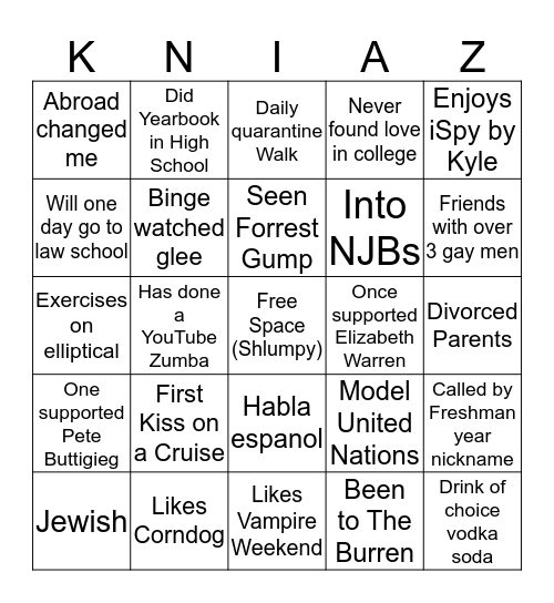 Sara Bingo Card