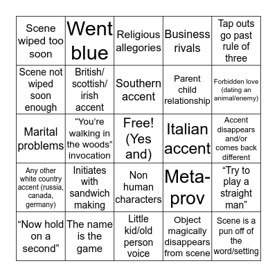 Improv Bingo Card